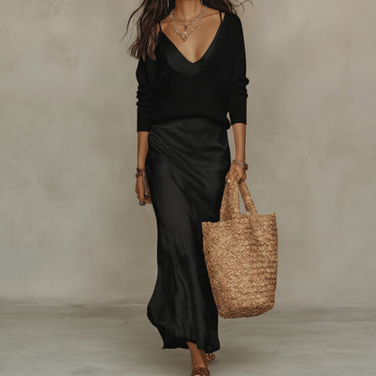 Elena | Vestido midi satinado con jersey incluido