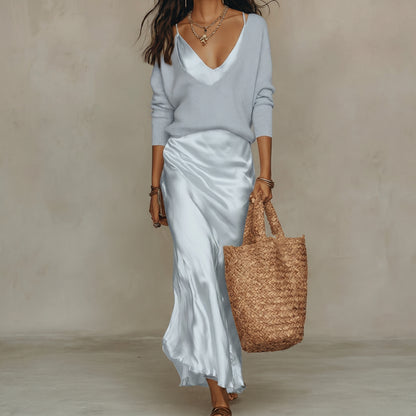 Elena | Vestido midi satinado con jersey incluido