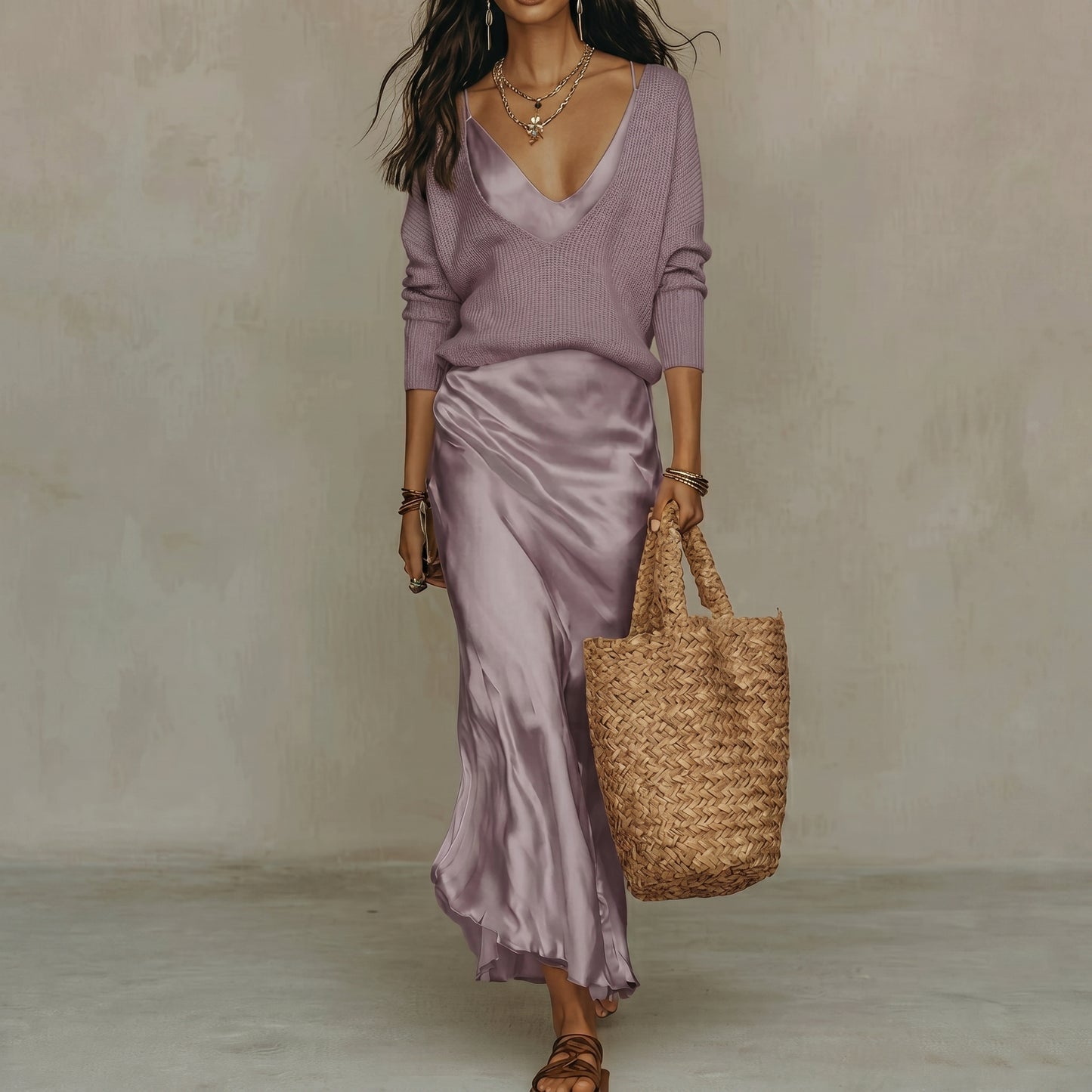 Elena | Vestido midi satinado con jersey incluido
