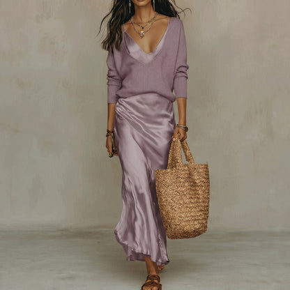 Elena | Vestido midi satinado con jersey incluido