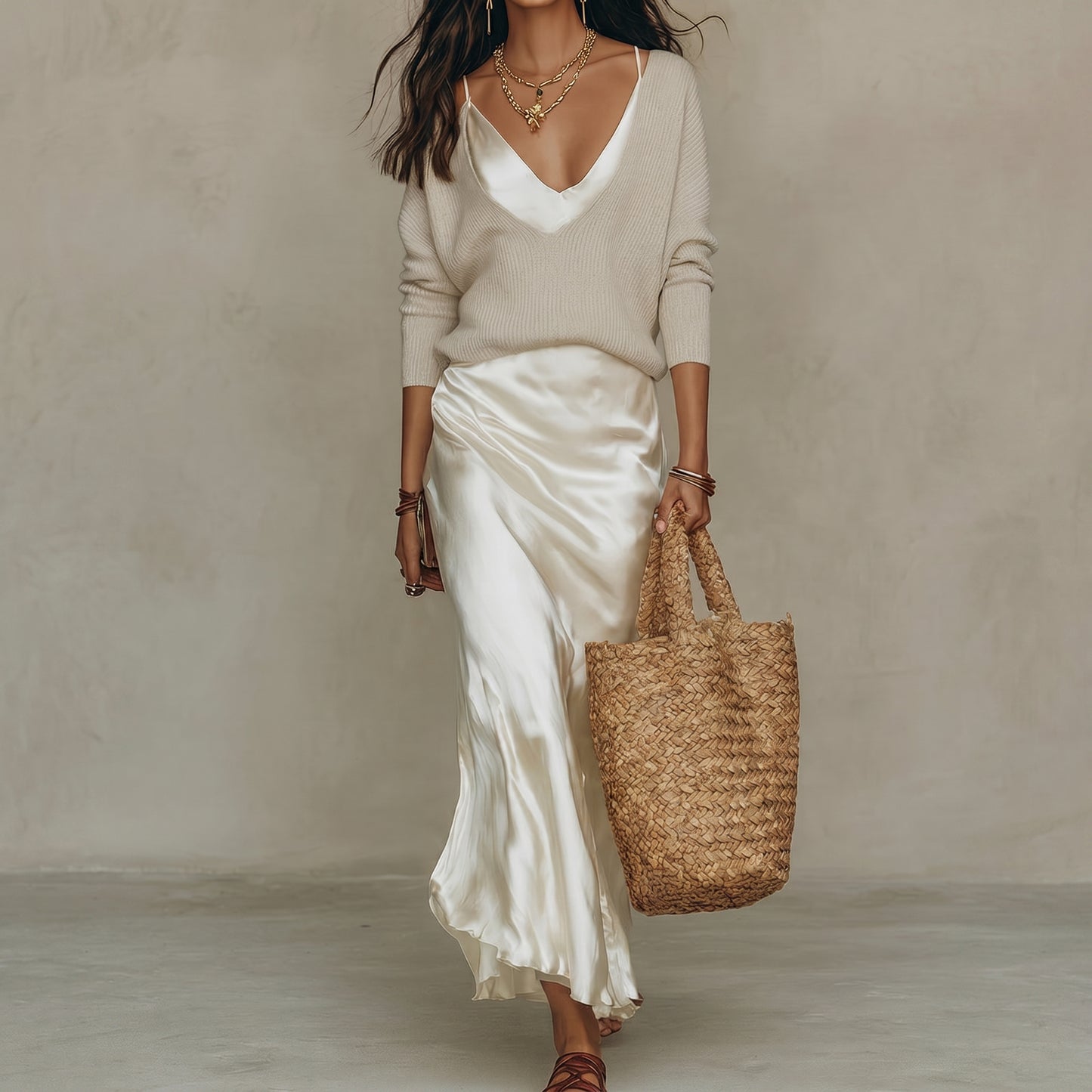 Elena | Vestido midi satinado con jersey incluido