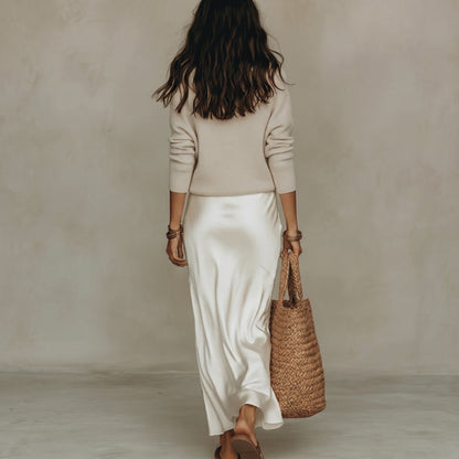 Elena | Vestido midi satinado con jersey incluido